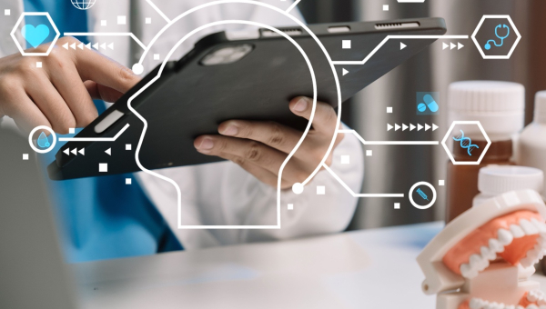 A dentist using the OrthoPhoto app